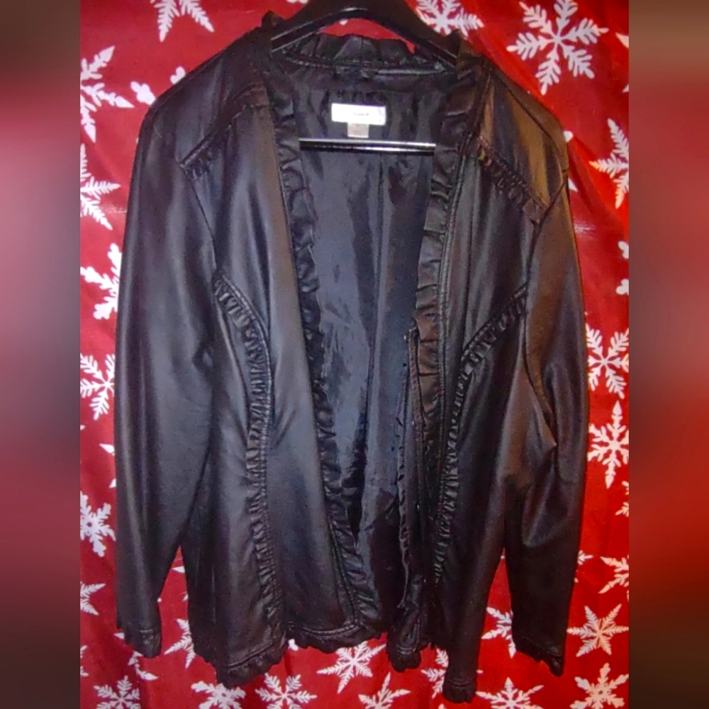 CJ Banks 2x Black Ripple Pleather Jacket